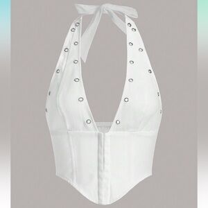 Women's Y2K Halter Top Deep V Backless Asymmetrical Hem Cami Crop Tops